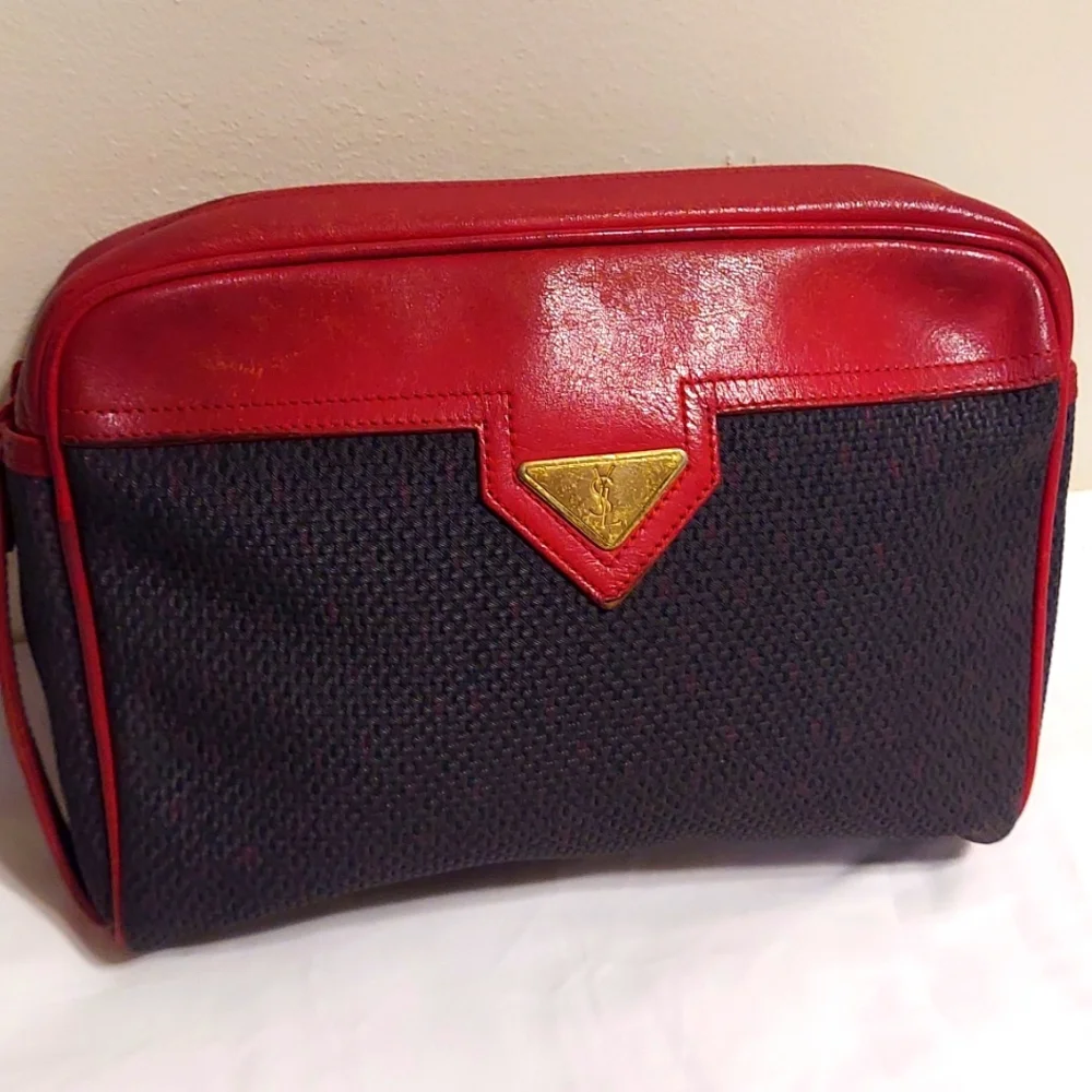 Authentic Yves Saint Laurent Clutch Bag in Textured PVC and Red Leather - Picture 1 of 9